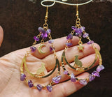Protection Sun & Moon Cat Earrings - Amythest Quartz