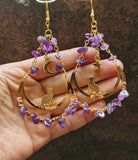 Protection Sun & Moon Cat Earrings - Amythest Quartz