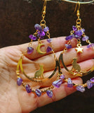 Protection Sun & Moon Cat Earrings - Amythest Quartz