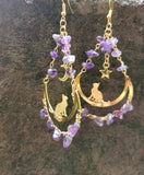 Protection Sun & Moon Cat Earrings - Amythest Quartz