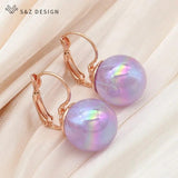 S&Z 585 Rose Round Bead Earrings Wedding Jewelry Gift