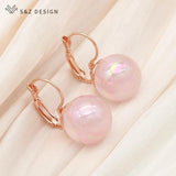 S&Z 585 Rose Round Bead Earrings Wedding Jewelry Gift