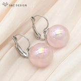 S&Z 585 Rose Round Bead Earrings Wedding Jewelry Gift