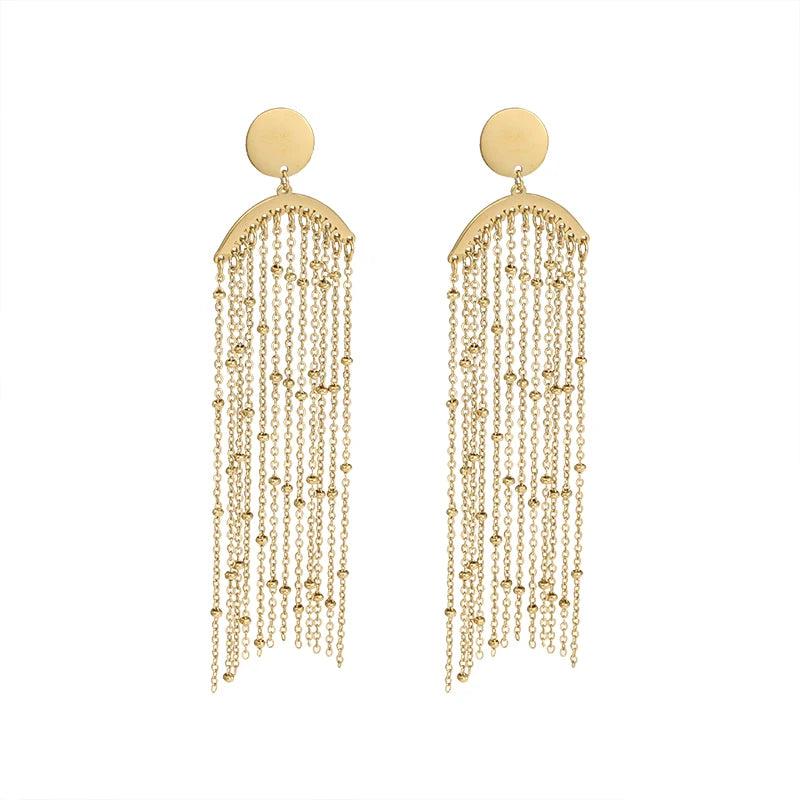 Stainless Steel Tassel Drop Earrings Women Hypoallergenic Jewelry