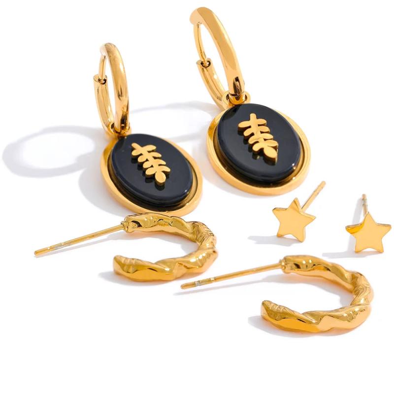 Stainless Steel Agate Stone Earrings Set - Stylish Female Gift