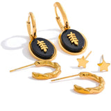 Stainless Steel Agate Stone Earrings Set - Stylish Female Gift