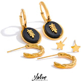 Stainless Steel Agate Stone Earrings Set - Stylish Female Gift
