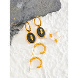 Stainless Steel Agate Stone Earrings Set - Stylish Female Gift