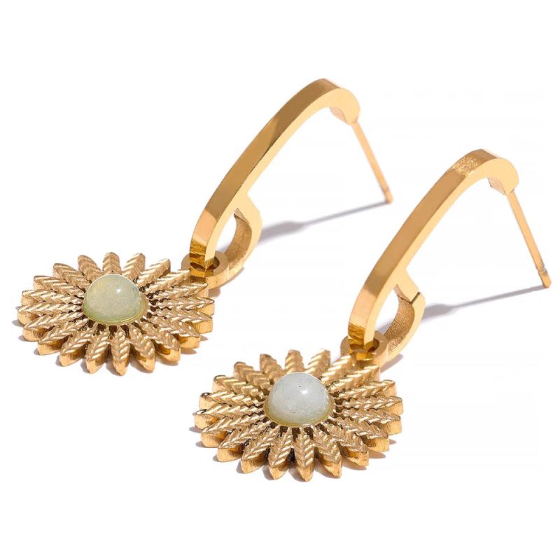 Flower Stone Drop Earrings Stainless Steel Dangle Charm Jewelry