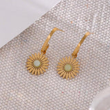 Flower Stone Drop Earrings Stainless Steel Dangle Charm Jewelry