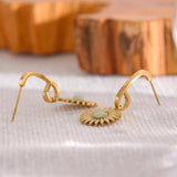 Flower Stone Drop Earrings Stainless Steel Dangle Charm Jewelry