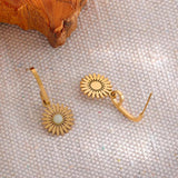 Flower Stone Drop Earrings Stainless Steel Dangle Charm Jewelry