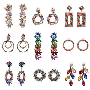 Bohemian Crystal Pendant Earrings Multicolored Rhinestone Drop Earrings