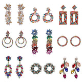 Bohemian Crystal Pendant Earrings Multicolored Rhinestone Drop Earrings