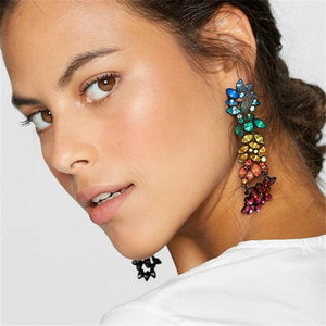 Bohemian Crystal Pendant Earrings Multicolored Rhinestone Drop Earrings