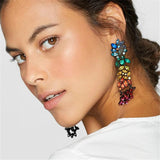Bohemian Crystal Pendant Earrings Multicolored Rhinestone Drop Earrings