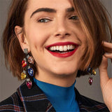 Bohemian Crystal Pendant Earrings Multicolored Rhinestone Drop Earrings