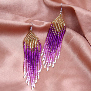 Rice Bead Earrings Hand Weaving Bright Retro Tassel Earrings