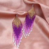Rice Bead Earrings Hand Weaving Bright Retro Tassel Earrings