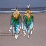 Rice Bead Earrings Hand Weaving Bright Retro Tassel Earrings