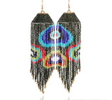 Rice Bead Earrings Hand Weaving Bright Retro Tassel Earrings
