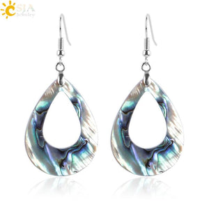 CSJA Abalone Shell Earring Gem Stones Pendant Water Drop Hook Earring