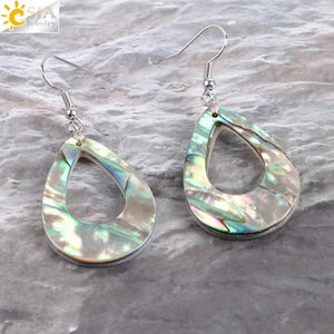 CSJA Abalone Shell Earring Gem Stones Pendant Water Drop Hook Earring
