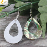 CSJA Abalone Shell Earring Gem Stones Pendant Water Drop Hook Earring
