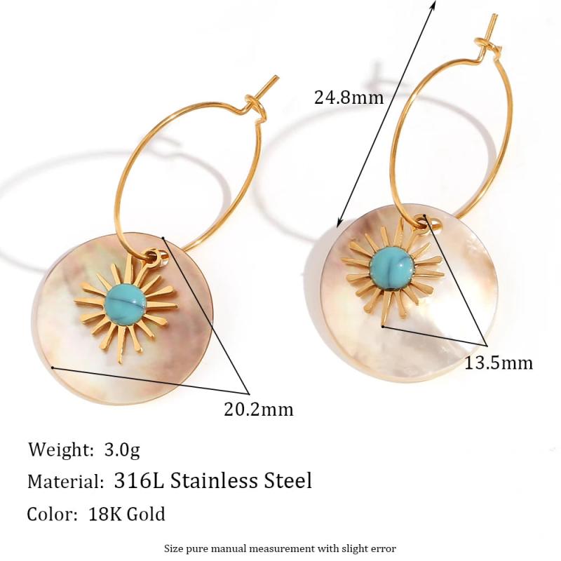 Ethnic Turquoise Sunflower Shell Drop Earrings 18K Plated