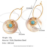 Ethnic Turquoise Sunflower Shell Drop Earrings 18K Plated