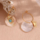 Ethnic Turquoise Sunflower Shell Drop Earrings 18K Plated
