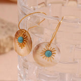 Ethnic Turquoise Sunflower Shell Drop Earrings 18K Plated