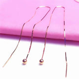 Purple Bead Long Chain Earrings 14K Rose Ear Line Jewelry