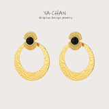 YACHAN Stone Stainless Steel Drop Earrings Geometric Metal 18K Plated