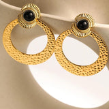 YACHAN Stone Stainless Steel Drop Earrings Geometric Metal 18K Plated