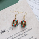 Vintage Ethnic Earrings Nepalese Tibetan Gemstone Retro Style Jewelry