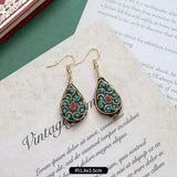 Vintage Ethnic Earrings Nepalese Tibetan Gemstone Retro Style Jewelry