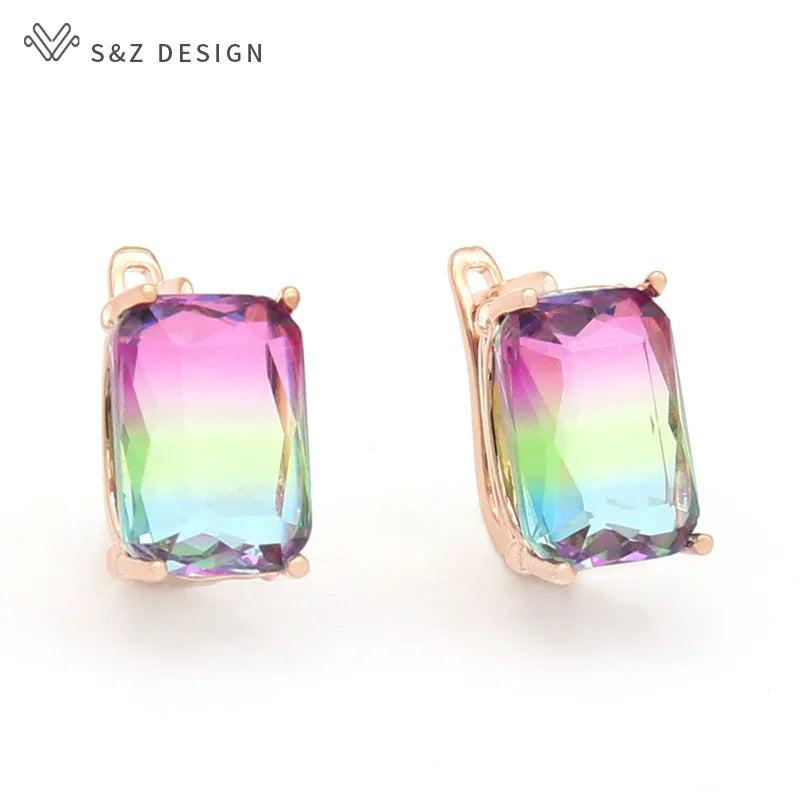S&Z Square Tourmaline Dangle Earrings 585 Rose Wedding Jewelry