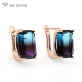 S&Z Square Tourmaline Dangle Earrings 585 Rose Wedding Jewelry