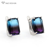S&Z Square Tourmaline Dangle Earrings 585 Rose Wedding Jewelry
