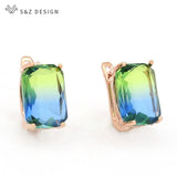 S&Z Square Tourmaline Dangle Earrings 585 Rose Wedding Jewelry