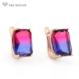 S&Z Square Tourmaline Dangle Earrings 585 Rose Wedding Jewelry