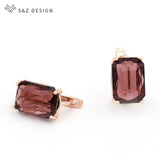 S&Z Square Tourmaline Dangle Earrings 585 Rose Wedding Jewelry