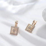 Hollow Square Zircon Drop Earrings 585 Rose Vintage Dubai Jewelry