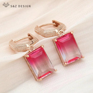 Colorful Square Tourmaline Drop Earrings 585 Rose Vintage Eardrop