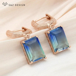 Colorful Square Tourmaline Drop Earrings 585 Rose Vintage Eardrop