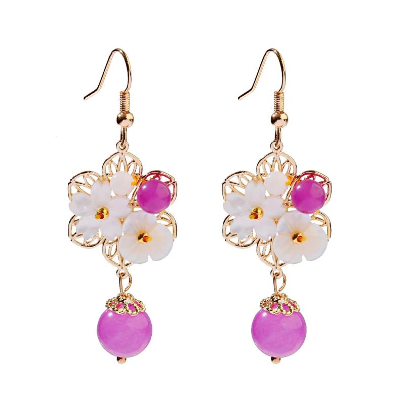 Chinese Style Hanfu Earrings Shell Flower Natural Stone Dangle Ear Rings Jewelry
