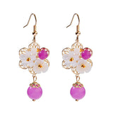 Chinese Style Hanfu Earrings Shell Flower Natural Stone Dangle Ear Rings Jewelry