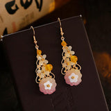 Chinese Style Hanfu Earrings Shell Flower Natural Stone Dangle Ear Rings Jewelry