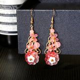 Chinese Style Hanfu Earrings Shell Flower Natural Stone Dangle Ear Rings Jewelry